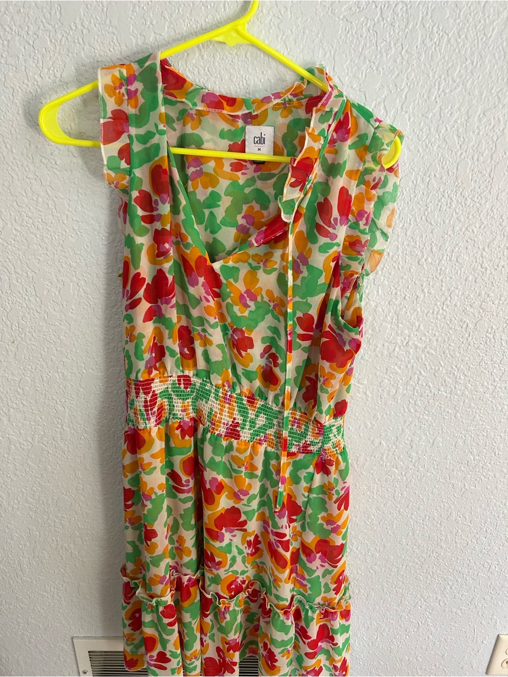 CAbi Floral V-Neck Dress in Cream, Green & Yellow